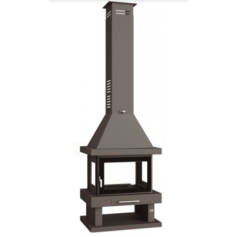 Chimenea Leña Central a 4 Caras FM - 1 Puerta con Cristal Serigrafiado