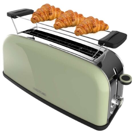 Cecotec Tostapane in acciaio con fessura singola lunga, potenza di 850 W e griglia scaldabrioche.