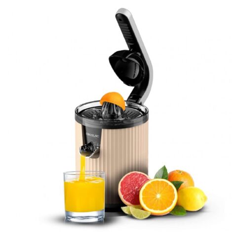 Cecotec Spremiagrumi elettrico a leva retrò con potenza di 600 W, filtro in acciaio inossidabile, cono spremitore in plastica, leva per estrarre la polpa e sistema antigoccia.