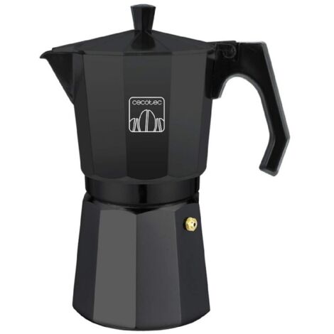 Cecotec Moka in alluminio con capacità da 3 tazze da caffè di colore nero, adatta a ogni tipo di cucina e facile da pulire.