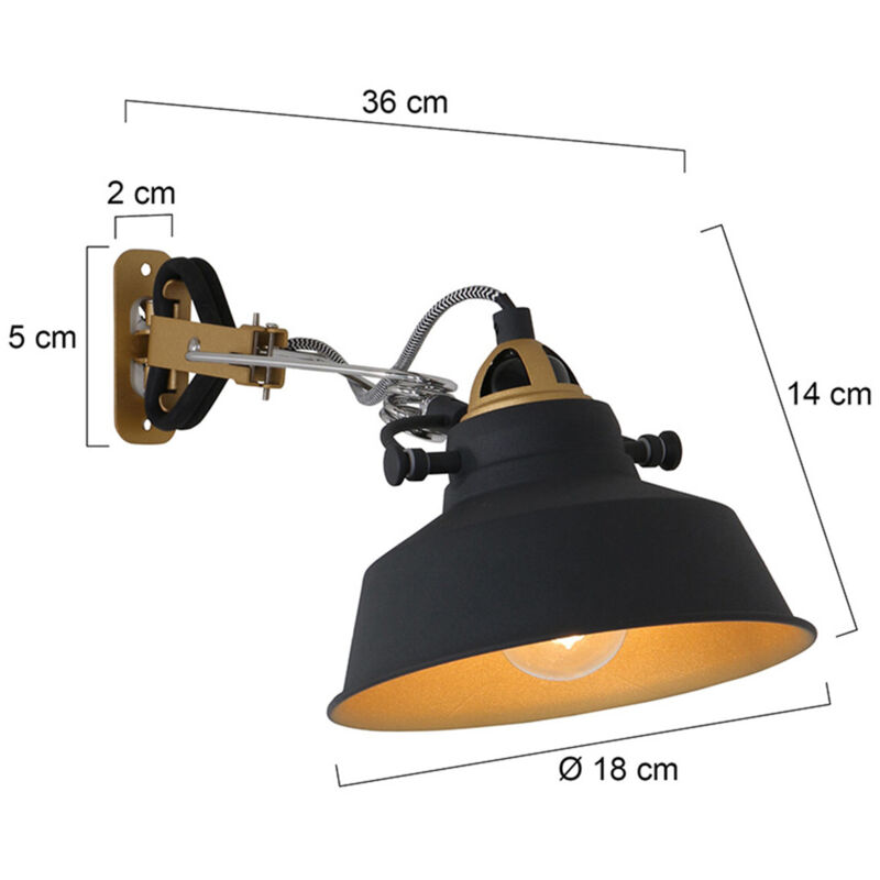 Mexlite applique de pared Nové - noir - métal - 18 cm - E27 (grande raccord) - 1320ZW 3