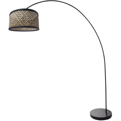 Mexlite - lampadaire - Solva - noir - bambou métal - lampe arquée