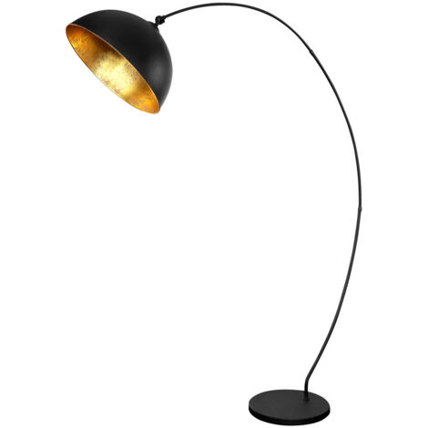Globo – Lampadaire arc noir mat avec abat-jour feuille d'or – Hauteur 182 cm – Douille E27 – 58486 (1/10)
