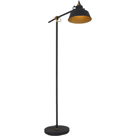 Lampadaire trépied noir en métal – Abat-jour doré Ø 28cm – Hauteur ajustable jusqu'à 172cm – E27 40W – Câble 190cm avec interrupteur à pied – Steinhauer