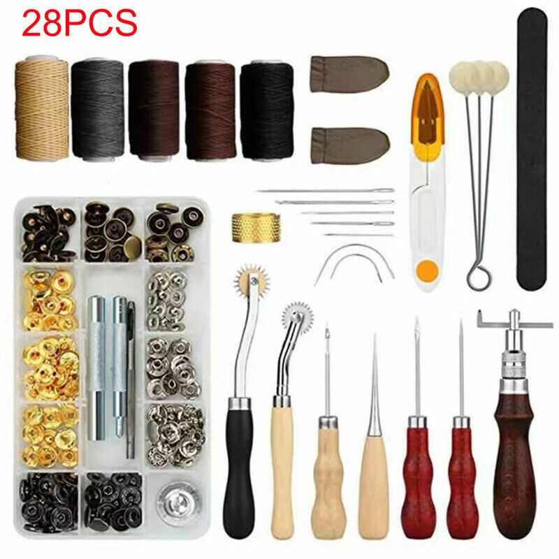 28Pcs Leather Craft Tools Set DIY Leather Hand Working Tool Kit For Sewing  Stiching Printing Carving Cutting Professional Seatchcraft Accessories