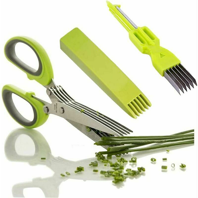 Herb Scissors Multipurpose 5 Blade Kitchen Herb Shears Herb Cutter with  Safety Cover and Cleaning Comb for Chopping Basil Chive Parsley