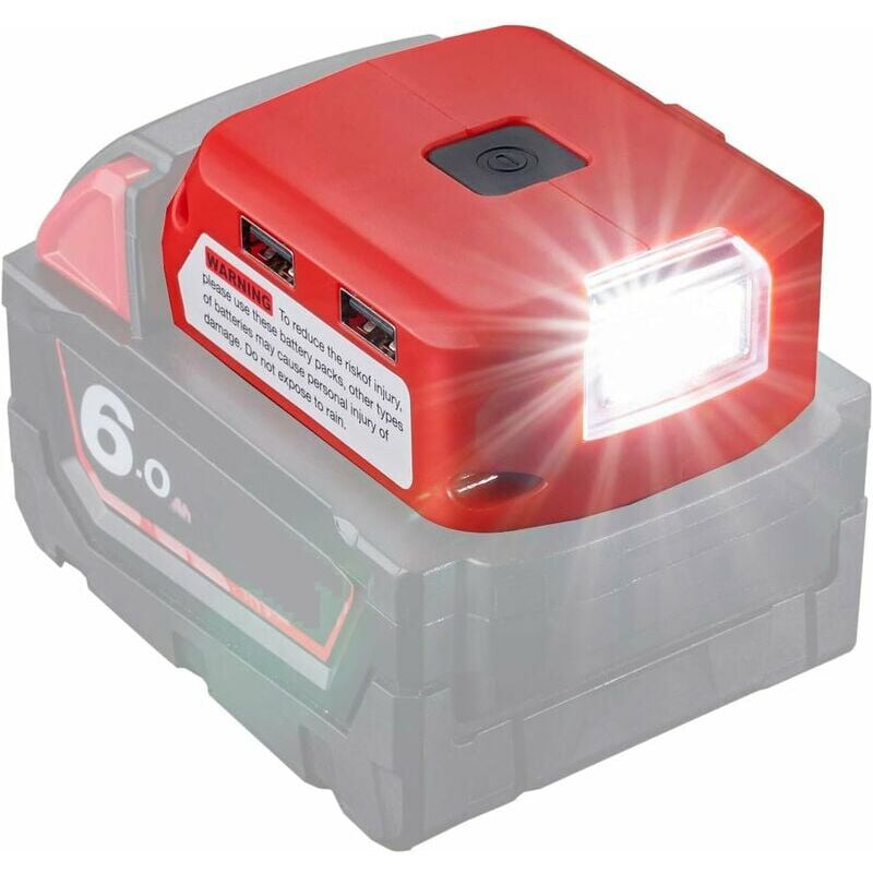 Battery Adapter for Milwaukee 18V Battery, DC Port  LED Work Light  Dual  USB Charger, Power Supply Compatible with Milwaukee 49-24-2371 M18