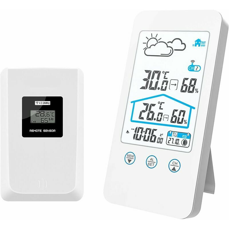 Wireless Weather Station Indoor Outdoor Thermometer Hygrometer Color  Display Temperature Humidity Monitor with Atomic Clock and Adjustable  Backlight, Weather Thermometers with Forecast and Moon Phase