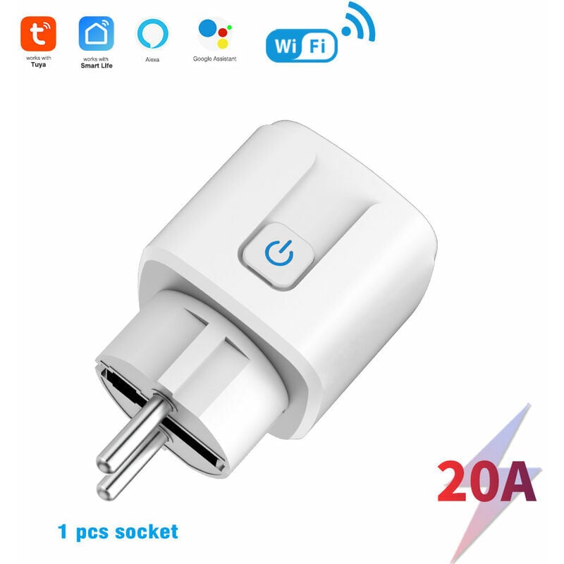 Tuya 20A Wifi EU Smart Plug Switch AC 85 - 220V Remote Control