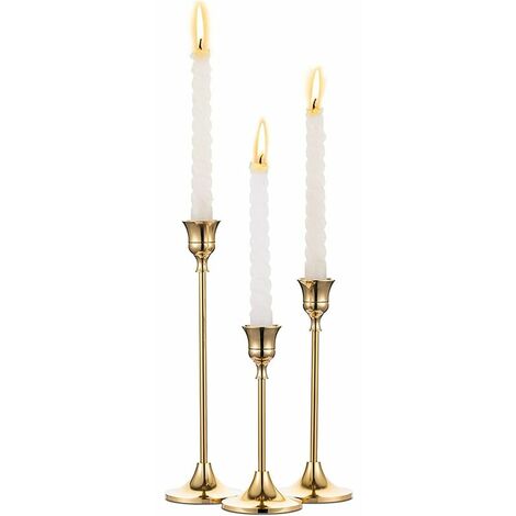 Taper Candle Holders, Set of 3 Candle Holders, Gold Brass Candle Holder  Set, Modern Vintage Decorative Centerpiece for Wedding Mantel Housewarming  Gift
