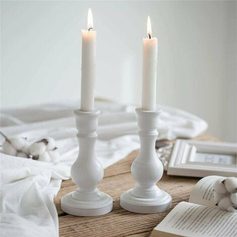 Wooden Candle Holders for Candlesticks - Set of 2 White Wooden Cone Candle  Holders for Home Dinner Table Fireplace Mantel Entrance Decoration Wedding  Centerpiece 6.7inch