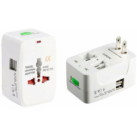 Universal Travel Adapter, Multi-Function Universal Plug Adapter with 2 USB  Ports, France, USA, UK and Australia, All-in-One Plug Adapter