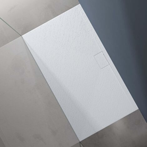 doporro Piatto Doccia Rettangolare in Marmoresina Effetto Pietra, Ultrasottile 3 cm, Installazione Versatile, 90x160 cm, Bianco - Geoma07