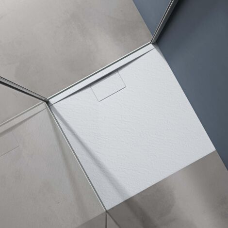 doporro Piatto Doccia Rettangolare in Marmoresina Effetto Pietra, Ultrasottile 3 cm, Installazione Versatile, 80x80 cm, Bianco - Geoma07