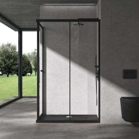 doporro Box Doccia 100x80x190cm, Cabina Doccia con Porta Scorrevole Vetro di Sicurezza ESG Vetro Nero Ravenna16L K (1/5)