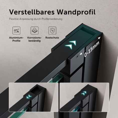 doporro Porta Doccia per Nicchia 120x195cm in Vetro Temperato Trasparente Anticalcare con Telaio Nero Opaco-Rivestimento NANO con Meccanismo di Sollevamento e Abbassamento-Teramo66K (1/5)