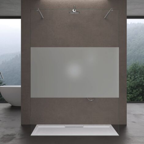 doporro Box Doccia Walk-In 110x200cm, Parete Doccia Anticalcare in Vetro Parzialmente Smerigliato 10mm con Bracci Sostegni Telescopici in Acciaio MMBR3 (1/5)
