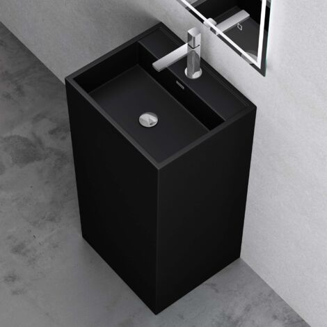 doporro Lavandino a Colonna, Lavandino su Piedistallo 50X42X90cm, Lavabo su Colonna per Bagni da Minerale Fuso Colossum34, un Foro per la Rubinetteria, Nero