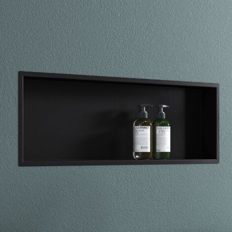doporro Nicchia Doccia da Incasso Mensola da Parete per Bagno Ripiano Integrato Porta Shampoo 30x90x8.3 cm Nero
