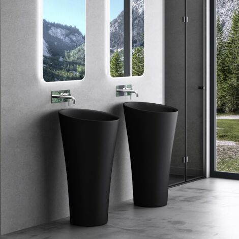 doporro Lavandino a Colonna 42X42X85cm, Lavandino su Piedistallo Lavabo su Colonna per Bagni da Minerale Fuso Colossum33, Nero