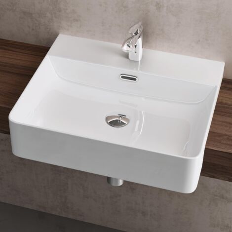 doporro Lavabo da Appoggio Lavabo da Incasso 50,5x42,5x12,5cm, Lavandino Bagno Brüssel702 in Ceramica con Nano Rivestimenti inclusi, Bianco