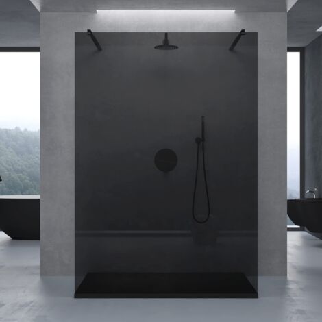 doporro Box Doccia Walk-In 100x200cm, Parete Doccia Anticalcare in Vetro Grigio 8mm con Bracci Sostegni Telescopici in Acciaio MMBR3 Nero (1/5)
