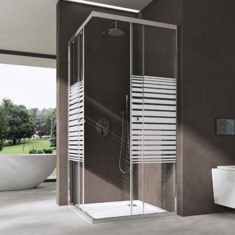 doporro Box Doccia 100x100x190cm, Cabina Doccia Angolare con Porte Scorrevoli Vetro di Sicurezza ESG Vetro Parzialmente Smerigliato 6mm Ravenna16MS-Plus (1/5)
