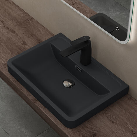 doporro® Lavabo da Appoggio, Lavandino Bagno 60x42x13cm, Lavabo da Minerale Fuso Colossum08, Nero opaco
