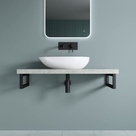 doporro Staffe Reggimensola Rettangolare in Acciaio Inox Supporti da Parete per Mensole, Lavabi e Porta Asciugamani, Nero, 1 Pezzo, 300x150 mm - WH01