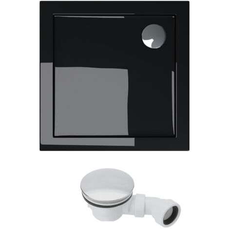 doporro Piatto Doccia con Piletta 75x75x4cm, Piatto Doccia Faro1 in Acrilico incl. Piletta di Scarico (AL02), Forma: Quadrato, Nero (1/5)