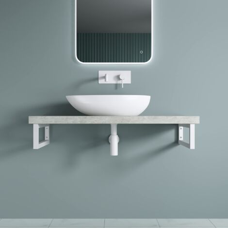 doporro Staffe Reggimensola Rettangolare in Acciaio Inox Supporti da Parete per Mensole, Lavabi e Porta Asciugamani, Bianco, 1 Pezzo, 400x150 mm - WH01