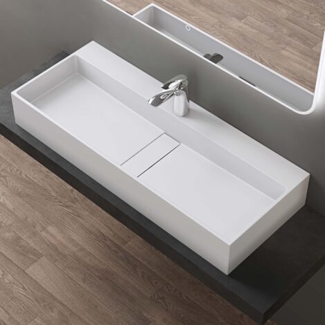 doporro Lavabo da Appoggio o Sospeso Lavandino Bagno Rettangolare in Marmoresina Bianco Opaco 100x40x14 cm - Colossum6028