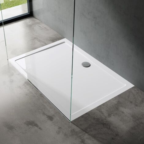 doporro Piatto Doccia Rettangolare in Acrilico Rinforzato, Ultrasottile 4 cm, Installazione da Appoggio o Filo Pavimento, Piletta di Scarico Inclusa (AL02) Bianco Lucido 70x140 cm - Faro2