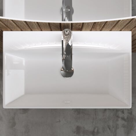 doporro Lavabo da Appoggio in Ceramica Rettangolare Lavandino Bagno Sospeso con Foro Rubinetto e Troppopieno 41x36x13cm Bianco Lucido Lavello con Rivestimento Nano Design Moderno Brüssel206