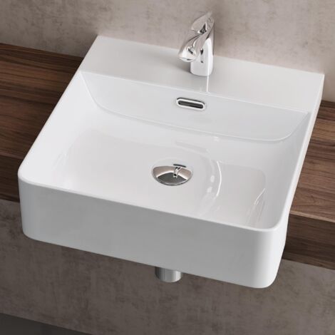doporro Lavabo da Appoggio Lavabo da Incasso 42,5x42,5x12,5cm, Lavandino Bagno Brüssel702 in Ceramica con Nano Rivestimenti inclusi, Bianco