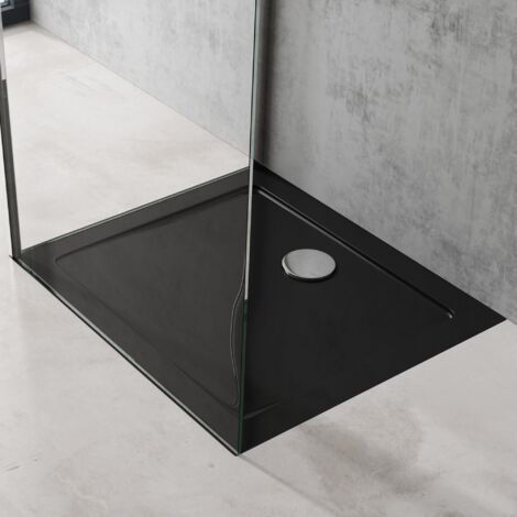 doporro Piatto Doccia Rettangolare in Acrilico Rinforzato, Ultra Slim 4 cm, Installazione da Appoggio o Filo Pavimento, Nero Lucido 70x80 cm - Faro2