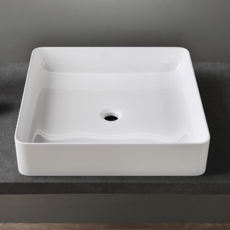doporro Lavabo da Appoggio 50x35x11cm Lavandino Bagno Rettangolare in Ceramica Bianco Lucido Lavamani Lavello Moderno con Foro di Scarico e Rivestimento Nano per Guardaroba Bagno Brüssel105D