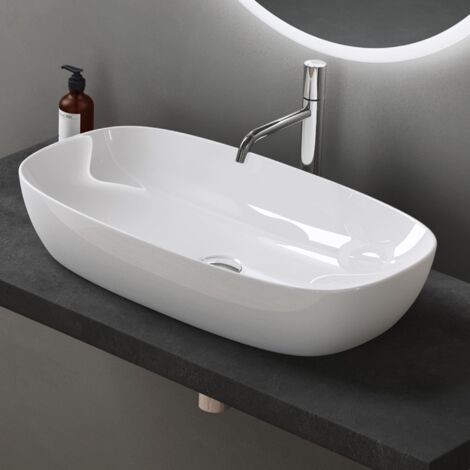 doporro Lavabo da Appoggio 51x39,5x14cm, Lavandino Bagno in Ceramica Nano Rivestimenti Brüssel104, Bianco