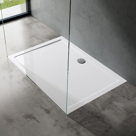 doporro Piatto Doccia Rettangolare in Acrilico Rinforzato, Ultra Slim 4 cm, Installazione da Appoggio o Filo Pavimento, Bianco Lucido 100x160 cm - Faro2
