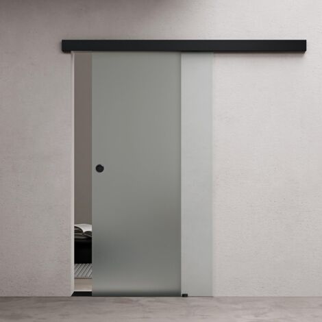 doporro Porta Scorrevole in Vetro Temperato 8 mm Satinato, con Binario in Alluminio Finitura Nera, Kit Distanziale da Parete, 77,5x205 cm – Amalfi12
