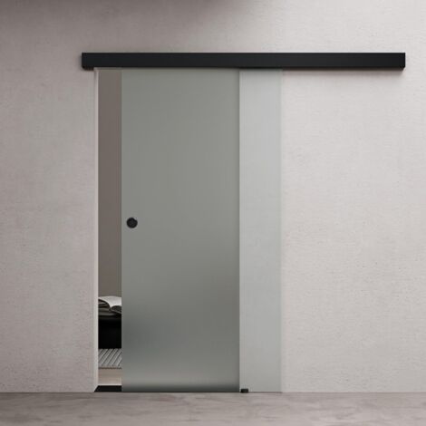 doporro Porta Scorrevole in Vetro Temperato 8 mm Satinato, con Binario in Alluminio Finitura Nera, Soft-Close, 102,5x215 cm – Amalfi12