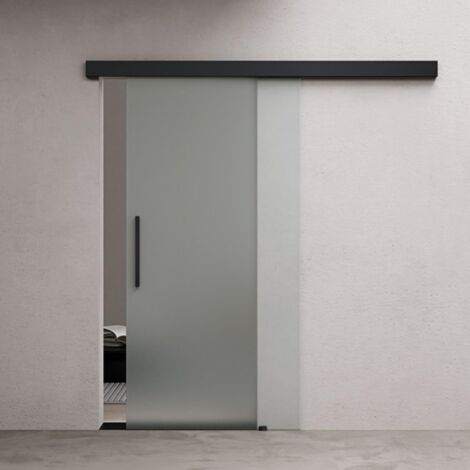 doporro Porta Scorrevole in Vetro Temperato 8 mm Satinato, con Binario in Alluminio Finitura Nera, 102,5x215 cm – Amalfi14H