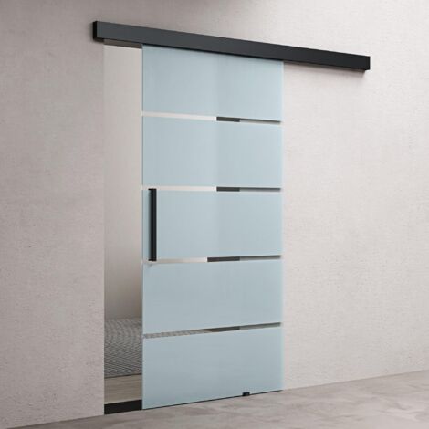 doporro Porta Scorrevole in Vetro Temperato 8 mm Opaco a Strisce, con Binario in Alluminio Finitura Nera, 102,5x205 cm – Amalfi13