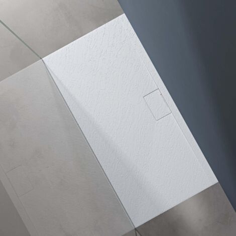 doporro Piatto Doccia Rettangolare in Marmoresina Effetto Pietra, Ultrasottile 3 cm, Installazione Versatile, 70x140 cm, Bianco - Geoma07