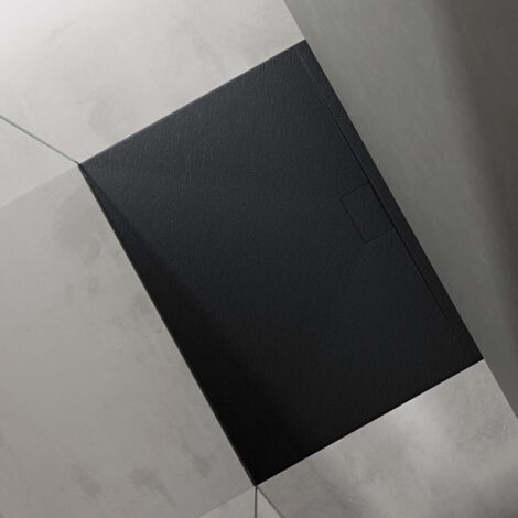 doporro Piatto Doccia Rettangolare in Marmoresina Effetto Pietra, Ultrasottile 3 cm, Installazione Versatile, Scarico Laterale con Cover e Piletta, 100x140 cm, Antracite - Geoma07