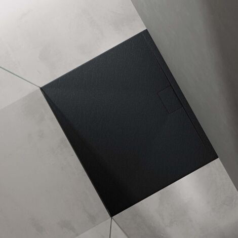 doporro Piatto Doccia Rettangolare in Marmoresina Effetto Pietra, Ultrasottile 3 cm, Installazione Versatile, Scarico Laterale con Cover e Piletta, 100x120 cm, Antracite - Geoma07
