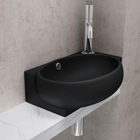 doporro Lavabo da Appoggio 42x28x15cm, Lavandino Bagno in Ceramica Nano Rivestimenti Inclusi Brüssel001L, Nero opaco