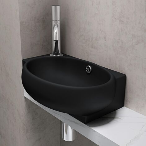 doporro Lavabo da Appoggio 42x28x15cm, Lavandino Bagno in Ceramica Nano Rivestimenti Inclusi Brüssel001R, Nero opaco
