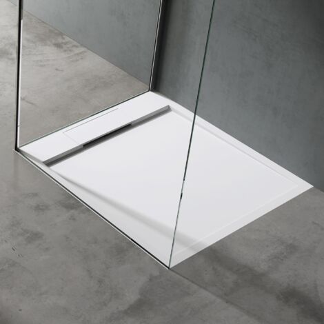 doporro Piatto Doccia Rettangolare in Marmoresina Effetto Pietra, Spessore 4 cm, Installazione Versatile, Design Antiscivolo, 90x100 cm, Bianco - Geoma04