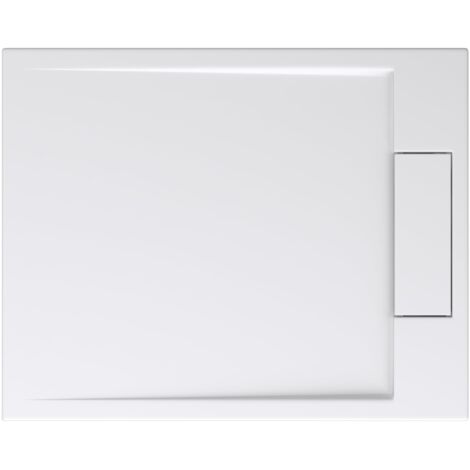 doporro Piatto Doccia Rettangolare in Marmoresina Effetto Pietra, Spessore 4 cm, Installazione Versatile, Scarico Laterale con Cover e Piletta(AL06), 75x100 cm, Bianco - Geoma04